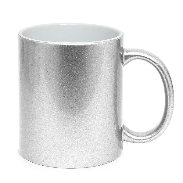 Caneca Metalizada Prata Pérola 325ml Personalizável