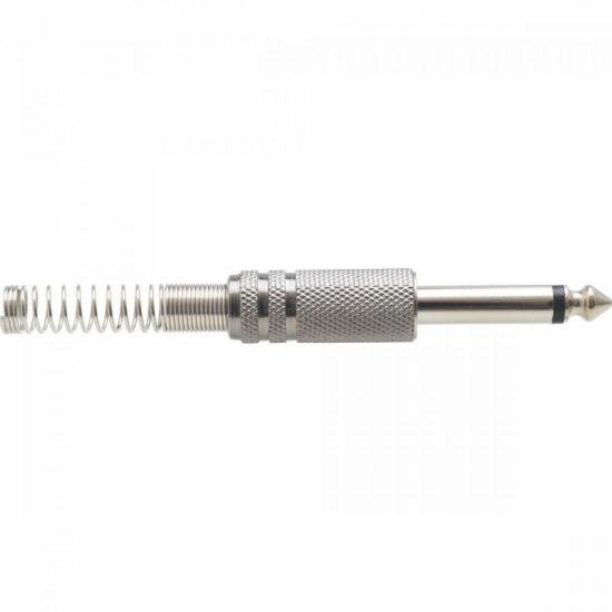 Kit 50 Plug P10 Mono Metal Niquelado Macho Mola Profissional