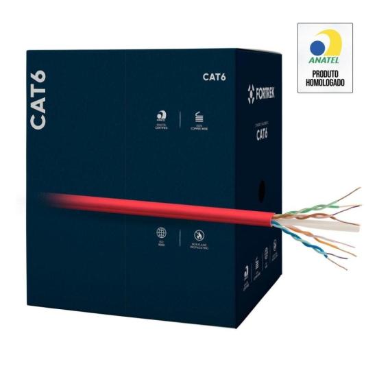 Cabo de Rede CAT6 Fortrek 100% Cobre Vermelho Cx 305m