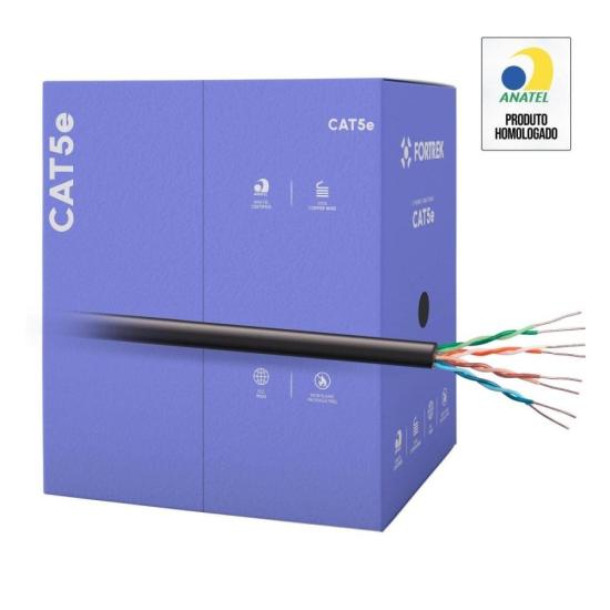 Caixa Cabo de Rede CAT5e Fortrek 100% Cobre Preto Cx 305m