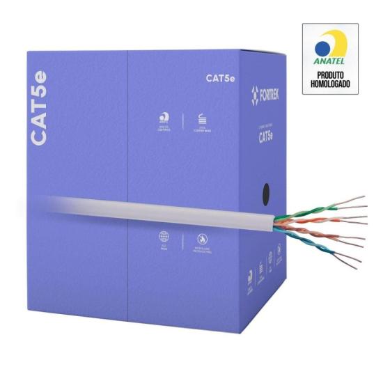 Caixa Cabo de Rede CAT5e Fortrek 100% Cobre Cinza Cx 305m
