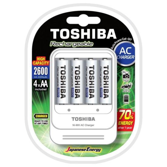Carregador de Pilhas C/4 Pilhas AA 2600mAh Toshiba