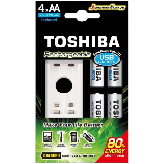 Carregador de Pilha USB C/4 Pilhas AA 2000 MAh Toshiba
