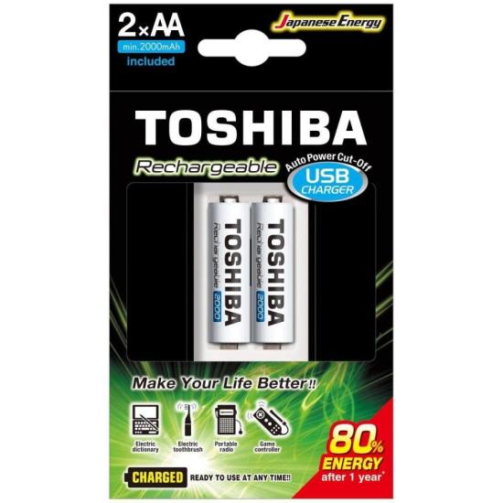 Carregador de Pilha USB C/2 Pilhas AA 2000 MAh Toshiba