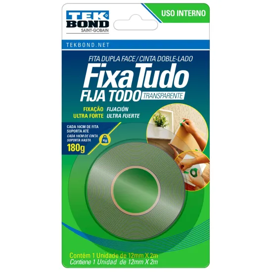 Fita Acrílica Uso Interno Fixa Tudo 12mmx2m Blister Tekbond