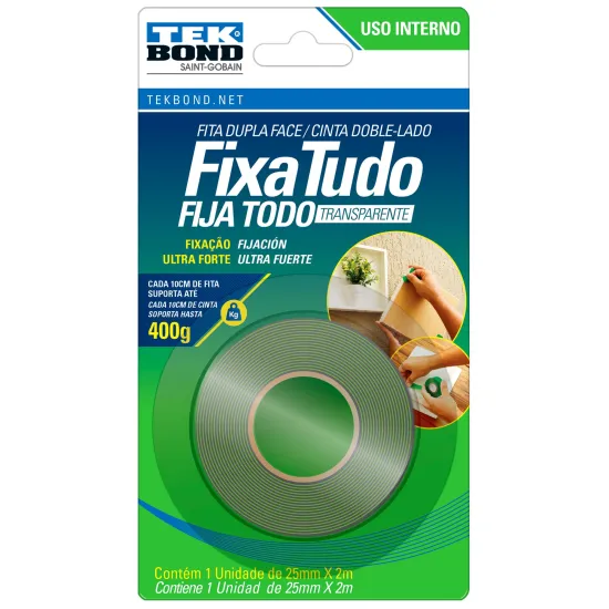Fita Acrílica Uso Interno Fixa Tudo 25mmx2m Blister Tekbond