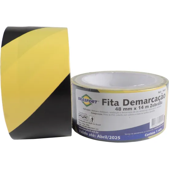 Fita Demarcação de Solo 48mm x 14m Preta/Amarela Brasfort