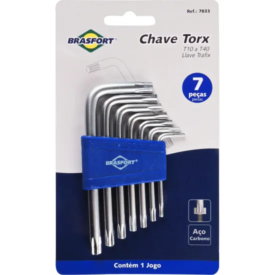 Kit de Chaves Hexalobular Com 7 Peças T10 a T40 Brasfort
