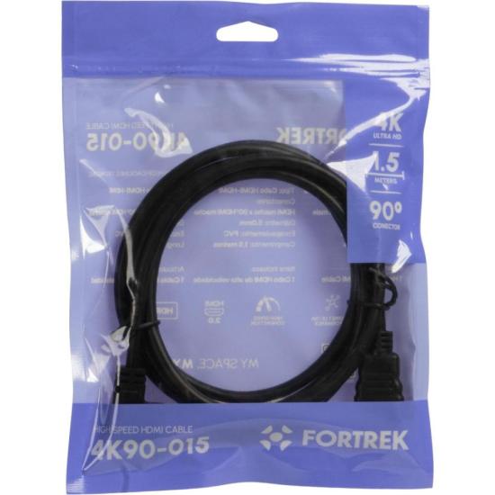 Cabo HDMI 2.0 4K 90º 1.5m Preto 4K90-015 Fortrek