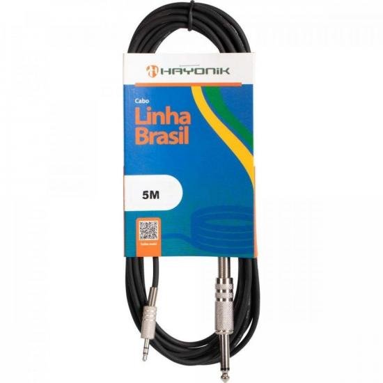 Cabo de Áudio Hayonik Linha Brasil P2 Estéreo x P10 Mono 5m Preto
