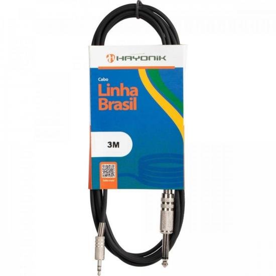 Cabo de Áudio Hayonik Linha Brasil P2 Estéreo x P10 Mono 3m Preto