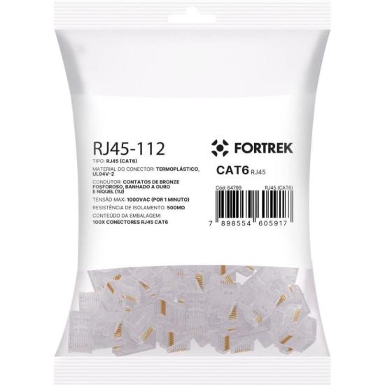 Conector Macho CAT6 RJ45 112 Fortrek FK 140E 100 Unidades