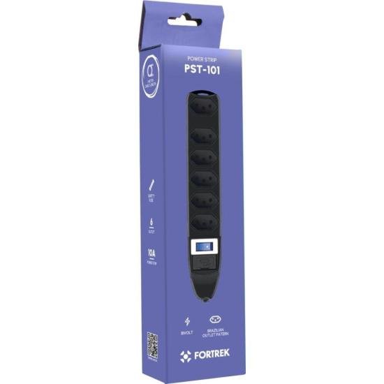 Filtro de Linha Com 6 Tomadas 1M PST101 Preto Fortrek