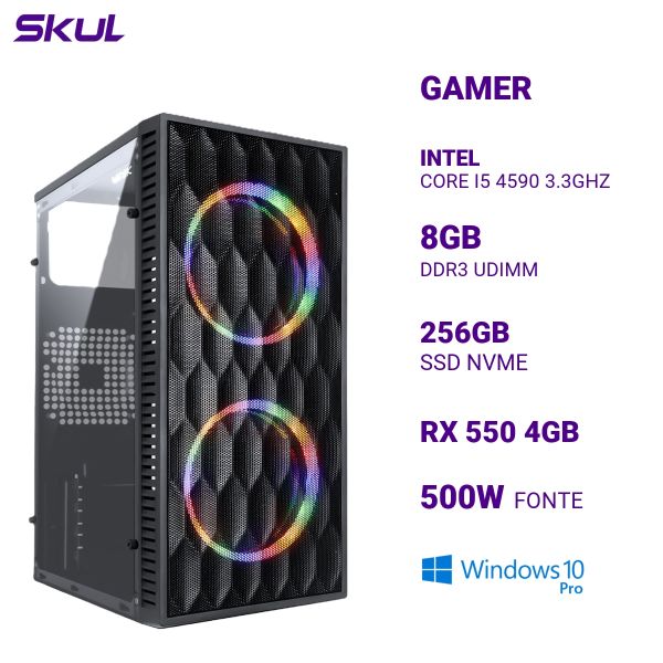 Computador 5000 Core I5 4590 3.3Ghz Mem 8Gb Ddr3 Ssd 256Gb Nvme Rx 550 4Gb Fonte 500W Windows 10 Pro