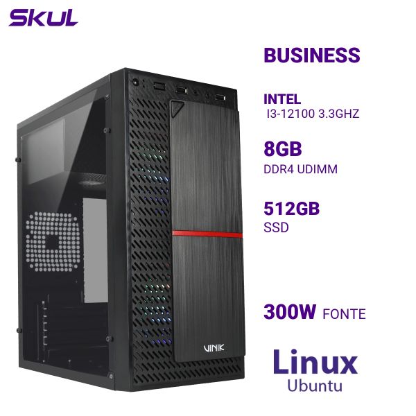 Computador B300 I3-12100 3.3Ghz Mem 8Gb Ddr4 Ssd 512Gb Fonte 300W Linux Ubuntu