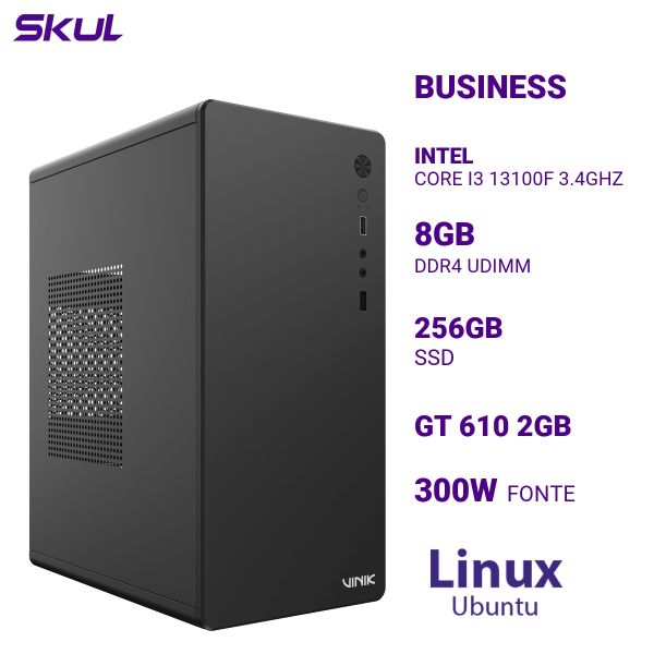 Computador B300 Core I3 13100F 3.4Ghz Mem 8Gb Ddr4 Ssd 256Gb Gt 610 2Gb Fonte 300W Linux Ubuntu