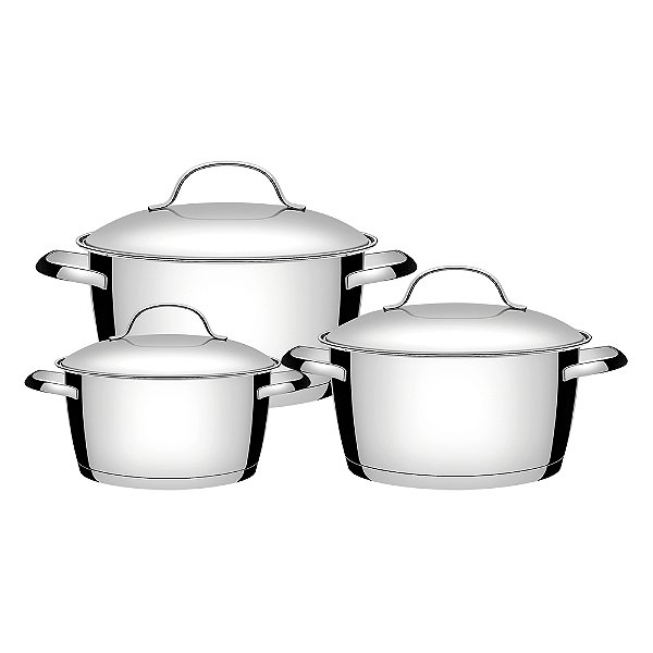 Jogo de Panelas Tramontina Allegra em Aço Inox com Fundo Triplo 3 Peças