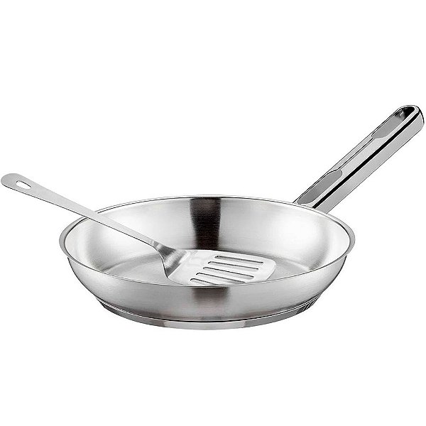 Frigideira 20cm Tramontina Allegra em Aço Inox e Indução 1,3 Litros e Espátula Vazada em Aço Inox