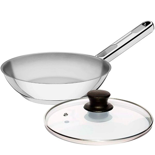 Frigideira 24cm com Tampa de Vidro Tramontina Allegra em Aço Inox e Indução 2,1L