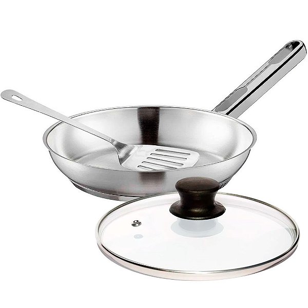 Frigideira Tampa 20cm Tramontina Allegra Aço Inox e Espátula