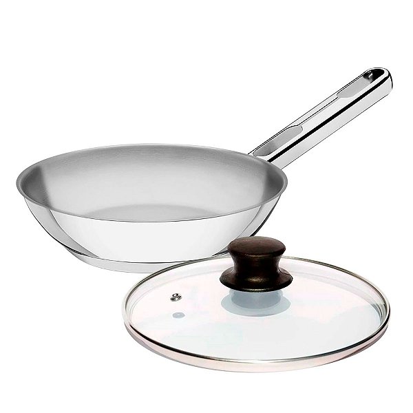 Frigideira Tramontina Allegra 20cm Aço Inox Indução e Tampa