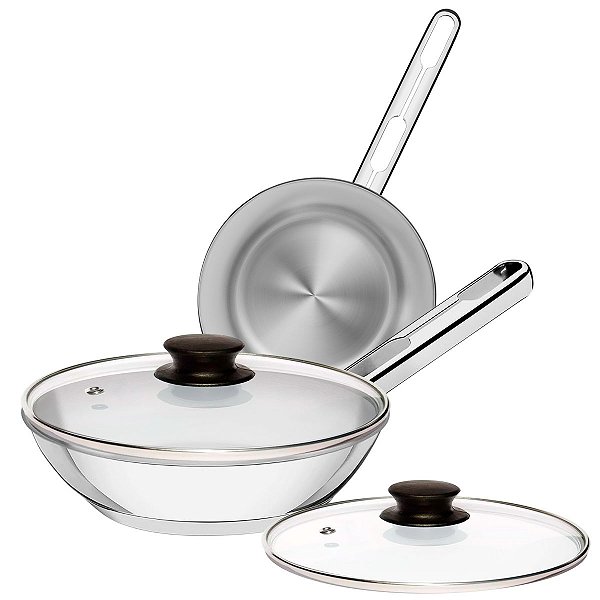 Jogo de Frigideira Tramontina Allegra Aço Inox 20 24cm Tampa