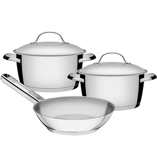 Jogo de Panelas Tramontina Allegra em Aço Inox com Indução 3 Peças
