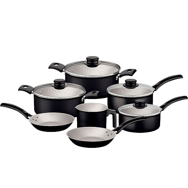 Jogo de Panelas Tramontina Turim em Alumínio Antiaderente Preto 7 Peças