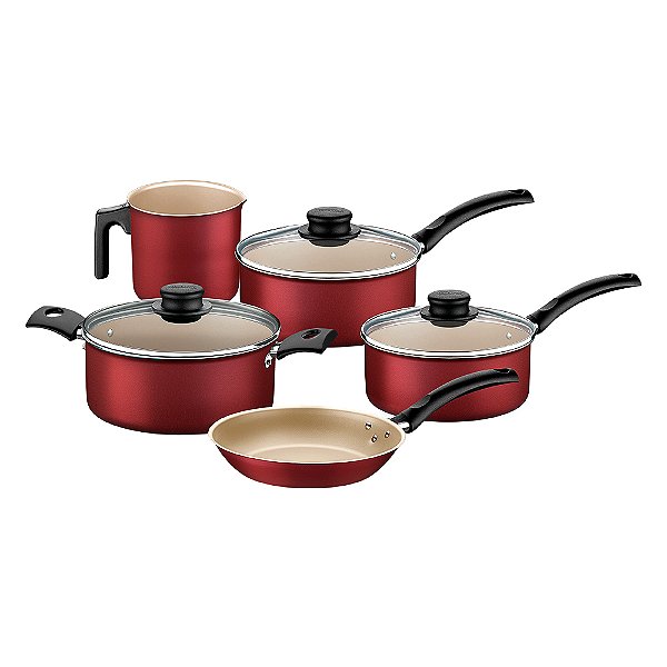 Jogo de Panelas Tramontina Turim com Revestimento em Antiaderente Vermelho 5 Peças
