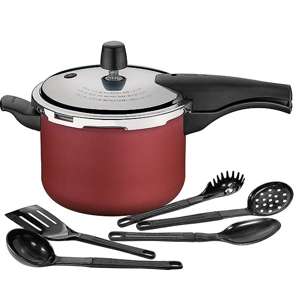 Panela de Pressão Tramontina Vancouver Effect Antiaderente Vermelho 4,5 Litros com Utensílios