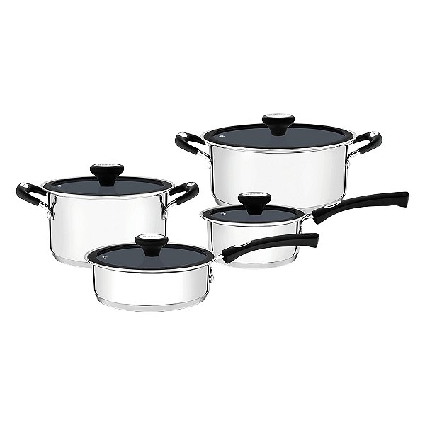 Jogo de Panelas Indução Tramontina Solar Ceramic em Aço Inox com Revestimento Interno Cerâmico Grafite 4 Peças