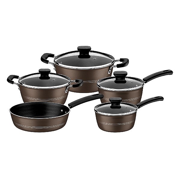 Jogo de Panelas Tramontina Sicília com Revestimento Antiaderente Starflon Excellent Avelã 5 Peças