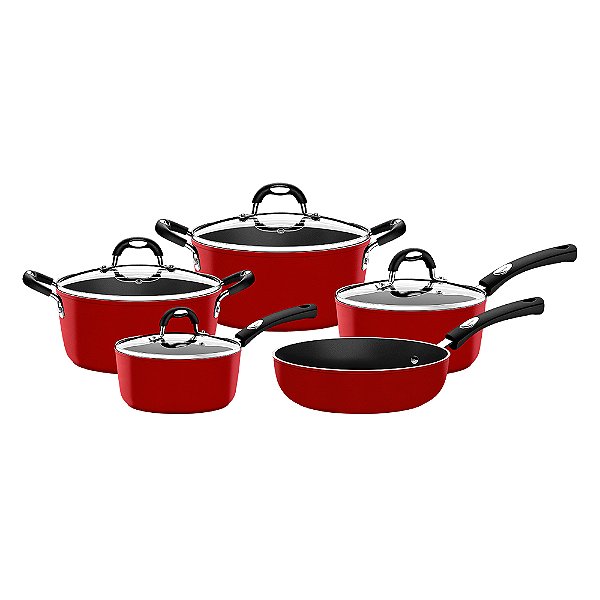 Jogo de Panelas Tramontina Mônaco Antiaderente Starflon Premium 5 Peças - Vermelho
