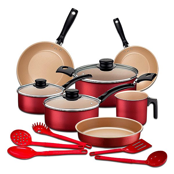 Jogo de Panelas Tramontina Turim Vermelho 12 Peças com Fervedor Assadeira e Utensílios