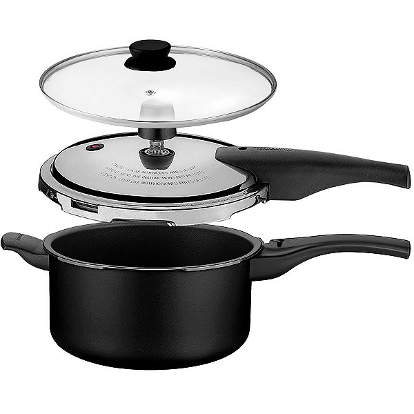 Panela de Pressão Tramontina Vancouver 2 em 1 3 Litros com Tampa de Vidro Preta