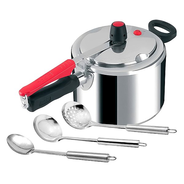Panela de Pressão 4,5L Clock Eco Polida em Alumínio Polido com Utensílios em Aço Inox 3 peças