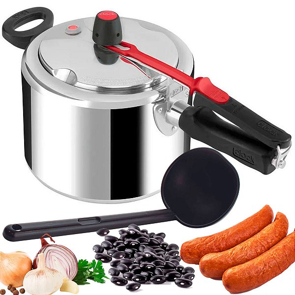 Panela de Pressão 4,5L Clock+ em Alumínio Original Polida Fechamento Interno com Concha para Feijão
