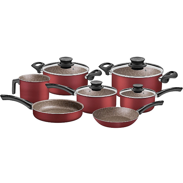 Jogo de Panelas Tramontina Paris em Alumínio com Revestimento Antiaderente Vermelho - 07 Peças