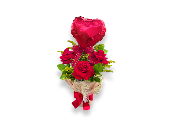 Arranjo de Rosas Vermelhas com Balão Coração – Presente Romântico