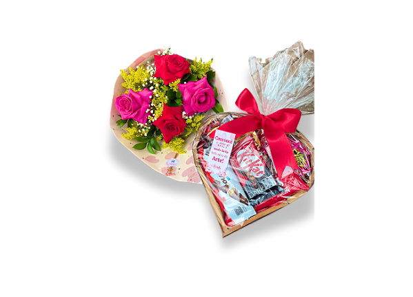 Combo Buquê de Rosas e Kit de Chocolates