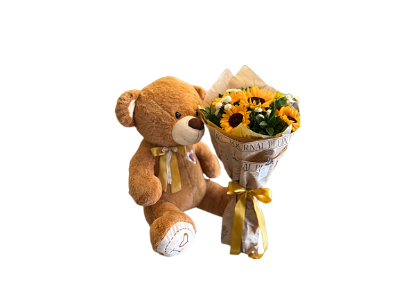 Buquê de Girassóis com Urso Grande