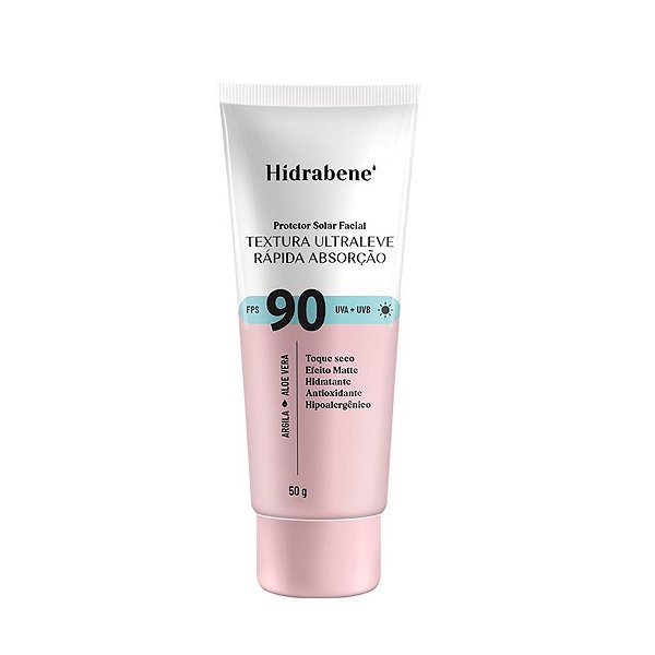 Hidrabene Protetor Solar Facial FPS 90 Toque Seco com Argila e Aloe Vera 50g