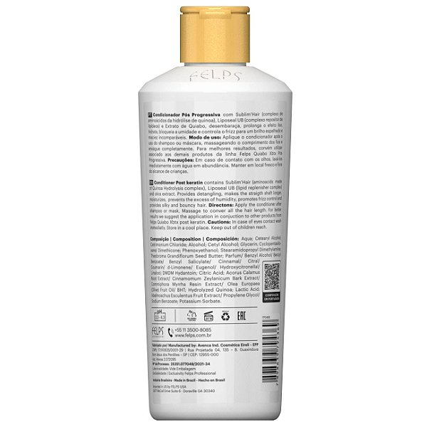 Felps Professional Condicionador Quiabo XBTX Pós Progressiva Controle de Frizz