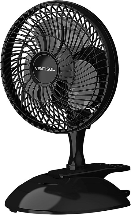 Mini Ventilador 20 cm 3 Pás Preto Portátil 127v Ventisol