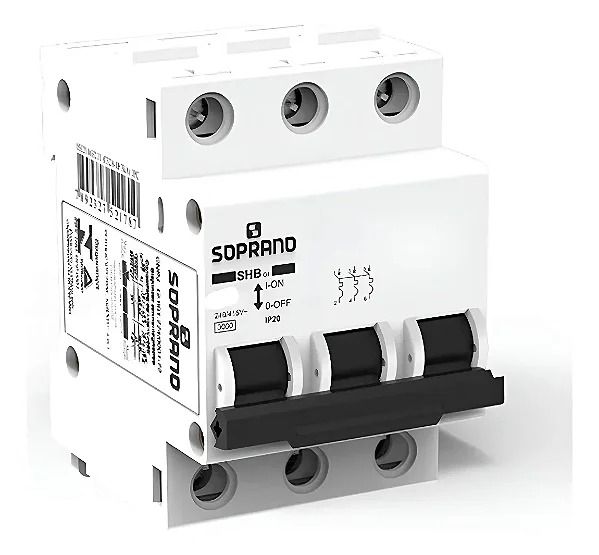 Disjuntor DIN Tripolar 3x63A Curva C 415V 6kA Branco Soprano