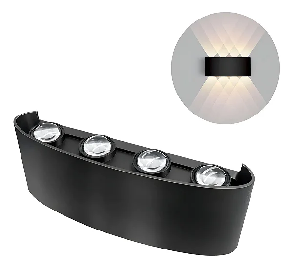 Arandela Lentille Quatre 8W IP65 – Autovolt – Preto – Lumanti