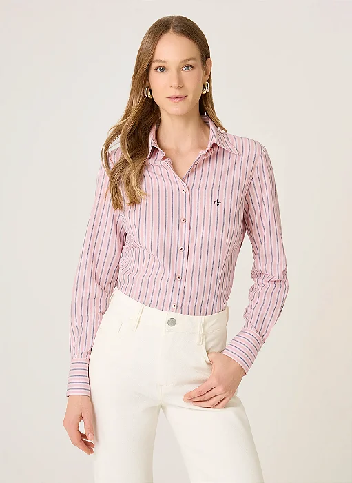 CAMISA DUDALINA MANGA LONGA SLIM FIT LISTRADA ROSA CLARO