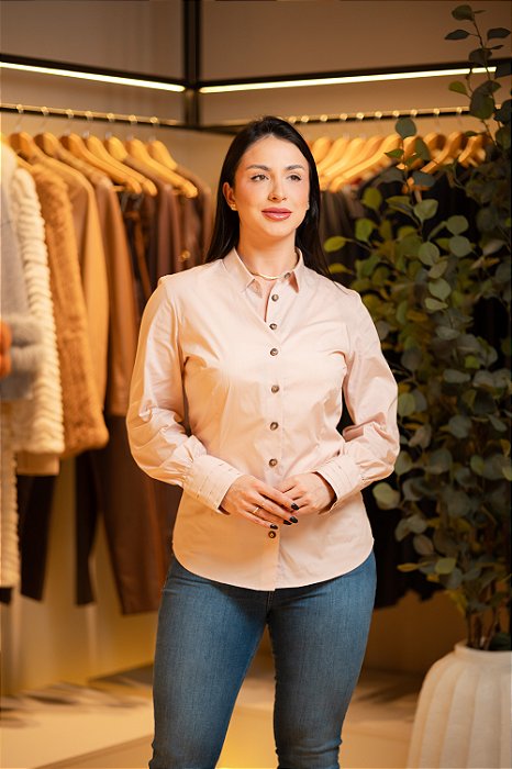 CAMISA DUDALINA MANGA LONGA SLIM LISA FEMININA ROSA CLARO