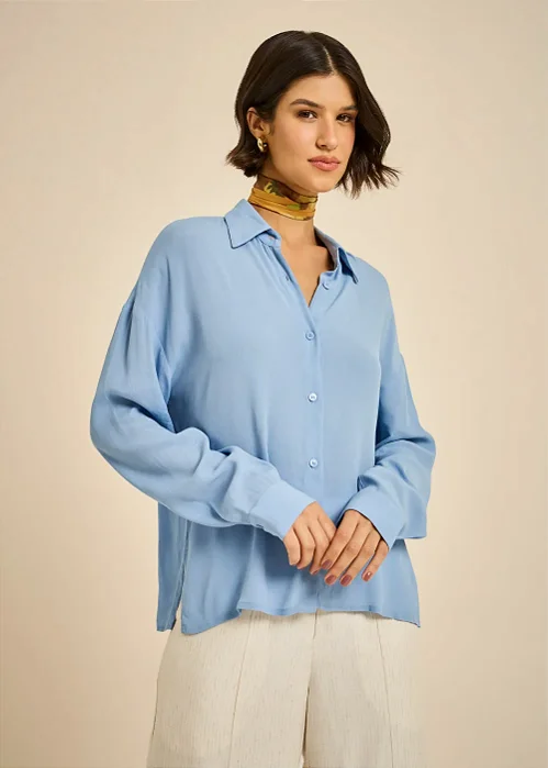 CAMISA LISA MOB MANGA LONGA PUNHO LARGO FEMININO AZUL CLARO