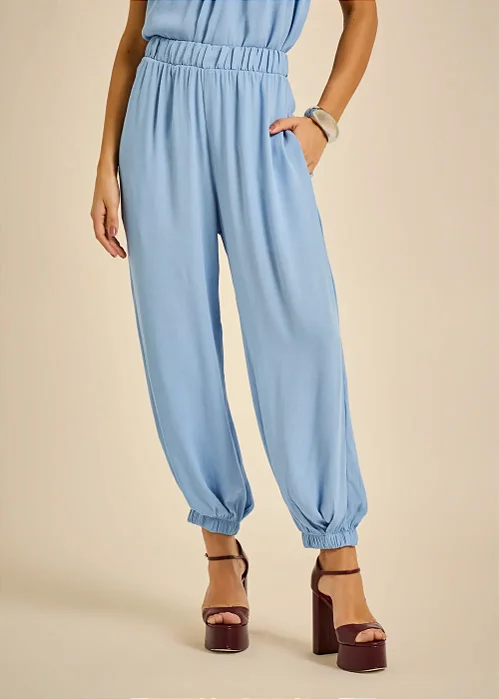 CALÇA ALADIM MOB CÓS ALTO COM ELÁSTICO AZUL FEMININO